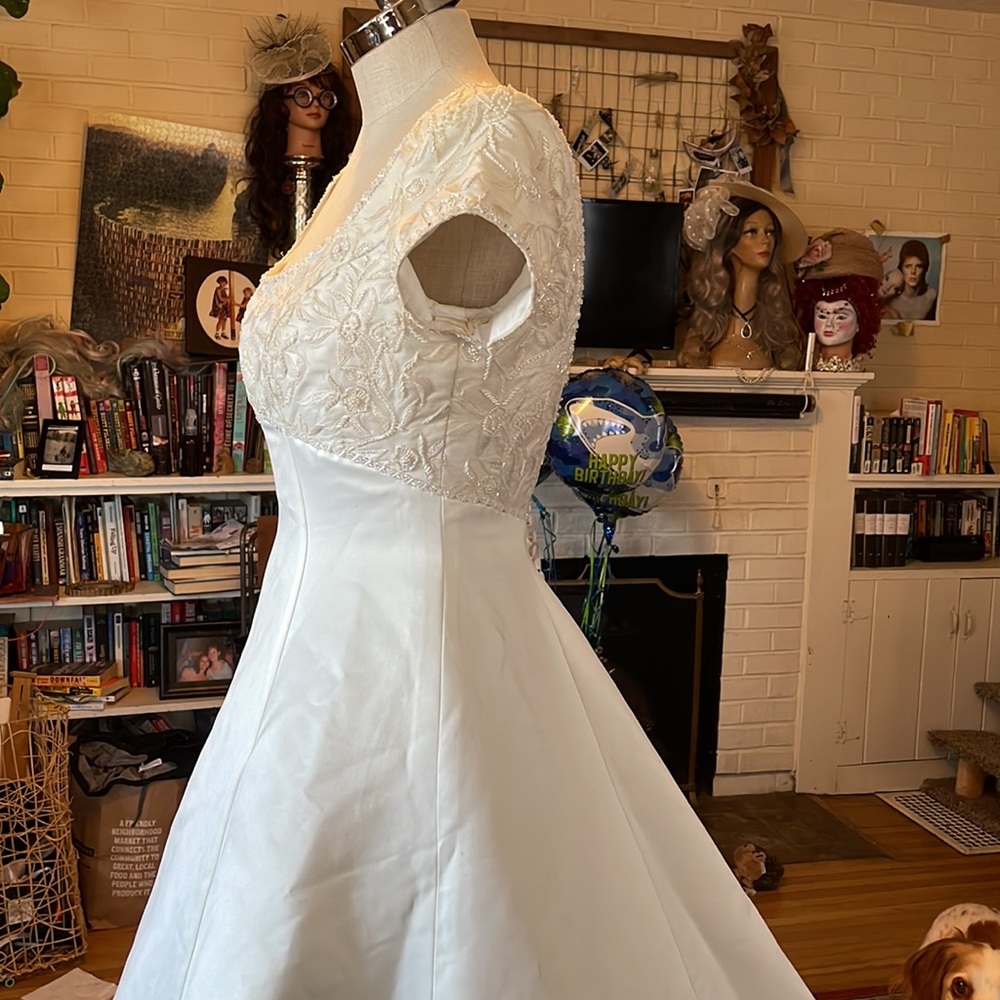 Jasmine White Satin A-Line Wedding Dress with Lace Bodice - Picture 9 of 16
